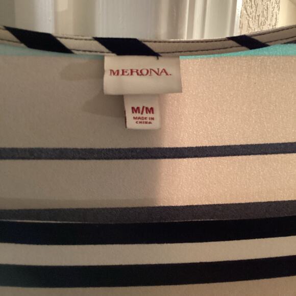 Pre-owned Merona Size L Teal Beige Cream Coral Dress Women Stylish Modern Cut - Picture 2 of 3